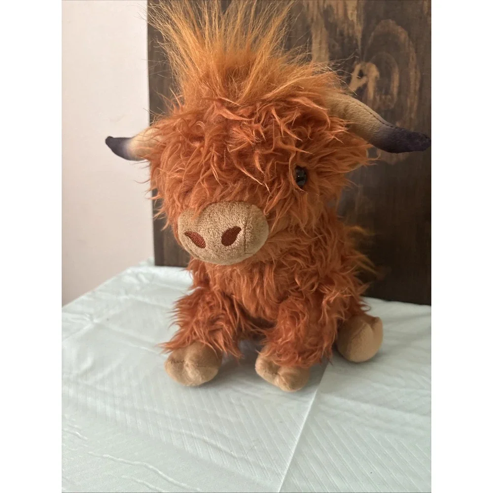 Highland Cow Plush Stuffed Animal Shaggy Long Hair Horns 10 in Toy Kids
